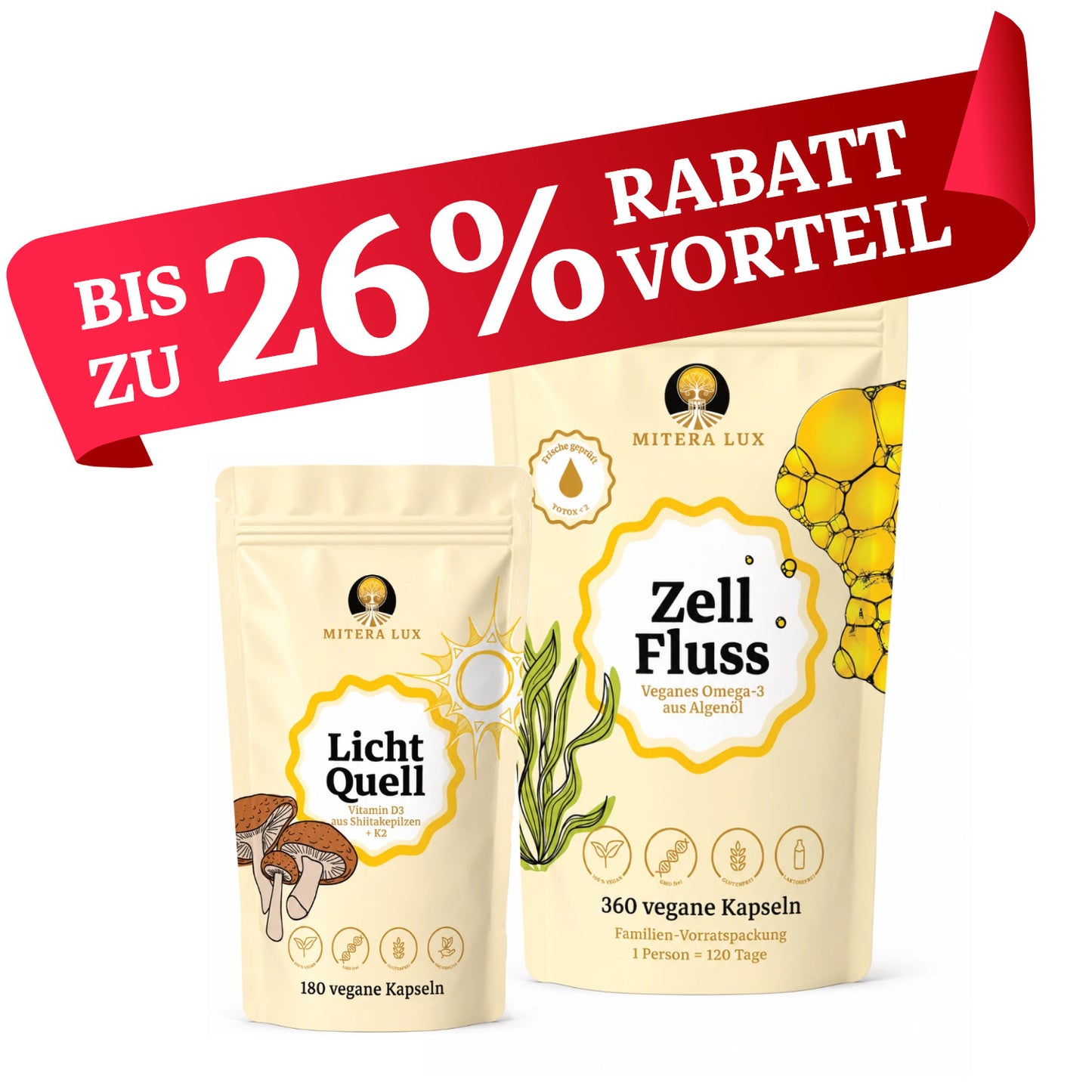 Premium Vitamin D3 aus Shiitake-Pilzen + K2 und Omega-3 - LichtFluss