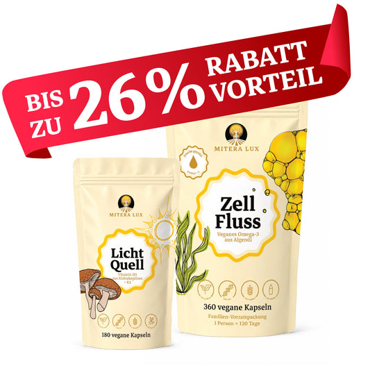 Premium Vitamin D3 aus Shiitake-Pilzen + K2 und Omega-3 - LichtFluss