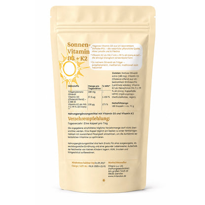 Premium 6 Monatsversorgung Vitamin D3 aus UV-behandelten Shiitake-Pilzen + K2 - LichtQuell