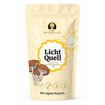 Premium 6 Monatsversorgung Vitamin D3 aus UV-behandelten Shiitake-Pilzen + K2 - LichtQuell